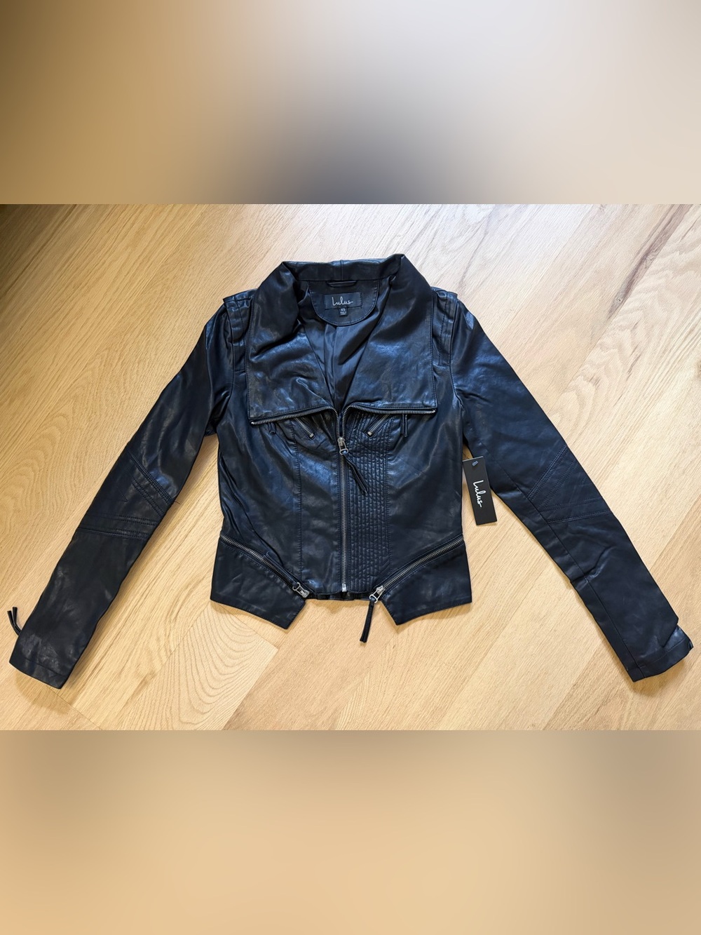 NWT Lulu's Black Faux Leather Moto Jacket